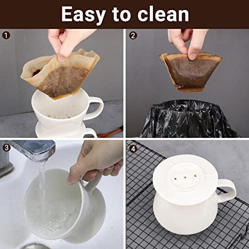 Segarty Pour Over Coffee Maker, Single Cup White Ceramic Coffee Dripper, Size No.2 Reusable Filter Cone Drip Holder Slow Brewer with 3 Holes Flat Bottom for Home, Office, Travel, Camping - Image 5
