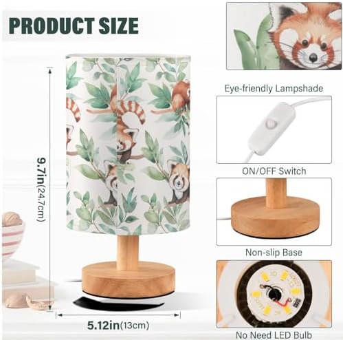 Fustylead Cute Red Panda Green Leaves Bedside Table Lamps with USB Port for Bedroom Lamp Accent Table Lamp Small Nightstand Lamp Sturdy Linen Shade Wooden Decorative Lamps for Home|Kids|Holiday - Image 4