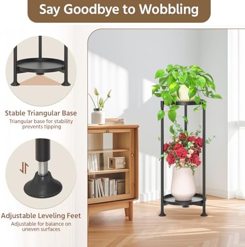 LASZOLA Metal Plant Stand Indoor Tall with 11 Inch Large Tray 2 Tier Black - Image 5