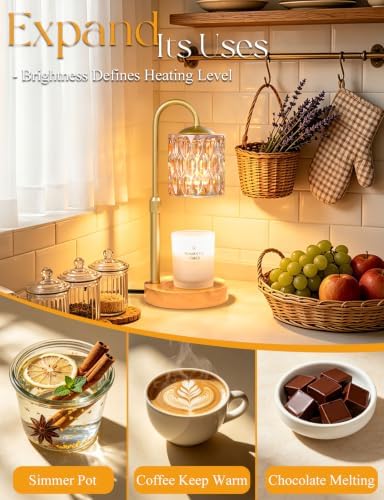 Briever Dimmable Candle Warmer Lamp with Timer, Height Adjustable Electric Candle Wax Warmer, Birthday Gifts for Women Mom, House Warming Gifts New Home Decor, Solid Wood Base, Natural Wood Champagne - Image 6