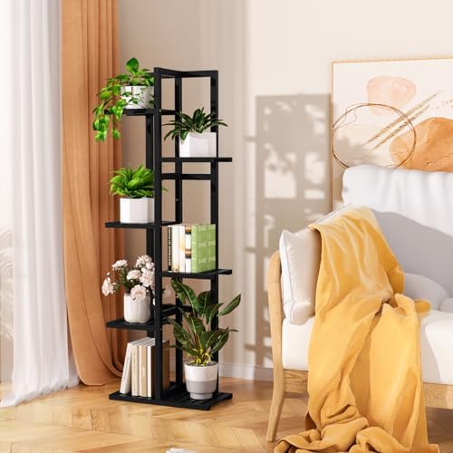 ROMGUAR CRAFT 6 Tier Bamboo Plant Stand Indoor, Tall Flower Holder, Black - Image 4