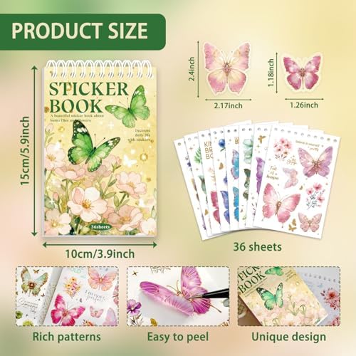 Butterfly Sticker Book 36 Sheets 300+ Pcs Aesthetics Stickers - Image 3