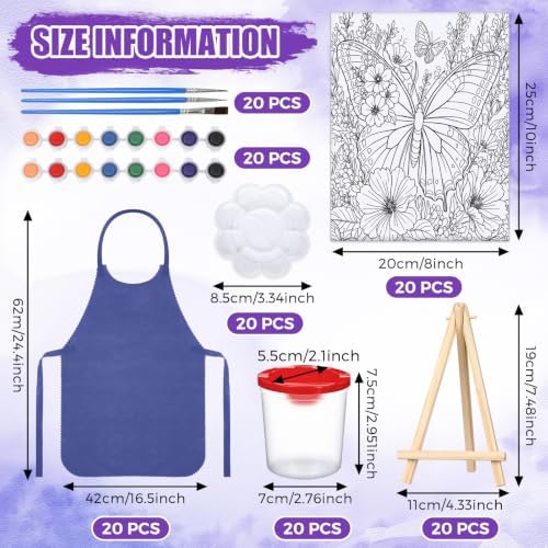 Sherr 140 Pcs 20 Set Pre Drawn Canvas Painting Kit, Butterflies and Flowers - Image 2