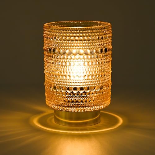 Battery Operated Lamp with Auto-Off Timer, Cordless Table Night Light for Bedroom & Entryway, Portable LED Lamp for Home, Outdoor, Camping No Battery Included (Pearl Design-Amber) by MiuBrty