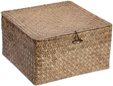 Hipiwe Seagrass Wicker Storage Basket Box with Lid, XX-Large 13"x13"x7.1" by Hipiwe