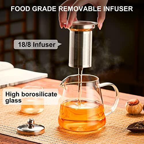PARACITY Glass Teapot Stovetop 32 OZ, Borosilicate Clear Tea Kettle with Removable 18/8 Stainless Steel Infuser, Teapot Blooming and Loose Leaf Tea Maker Tea Brewer for Camping, Travel (950ML) - Image 5