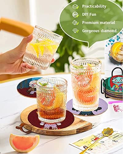 8Pcs Diamond Painting Coasters with Holder,DIY Halloween Life Coaster Diamond Art Kits for Adults Kids,Beginners Round Full Drill Diamond Art Craft Supplies - Image 3