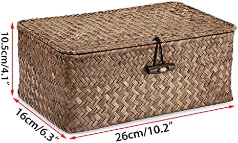 Hipiwe Wicker Shelf Baskets Bin with Lid Small Handwoven Storage Basket Box - Image 6