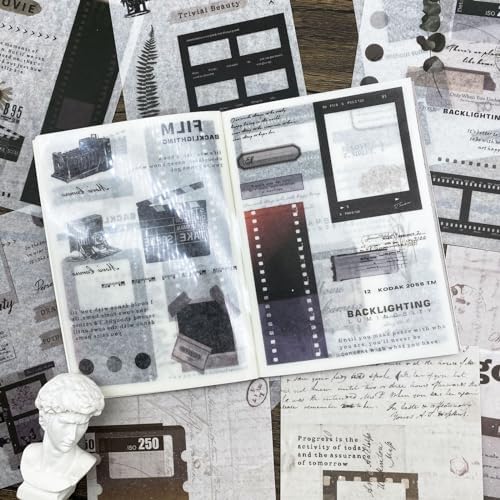 Vintage Washi Stickers Book for Journaling, 180pcs Aesthetic Film Journal Stickers and 20 Sheets Adhesive Scrapbook Papers for Junk Journal Supplies Ephemera Sticker Book for Adults DIY Art Crafts - Image 3