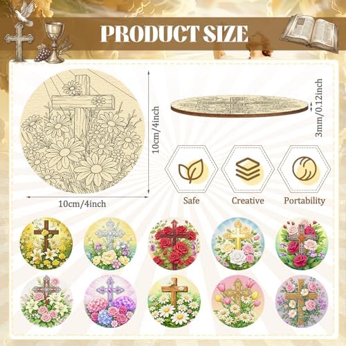 Reallnaive 45 Pcs Cross Wooden Coasters Painting Kit, 4 Inch Paint Your Own Christian Coasters with Markers, Religious Easter Arts and Crafts for Adults Women Seniors Elderly Crafters Gifts - Image 2