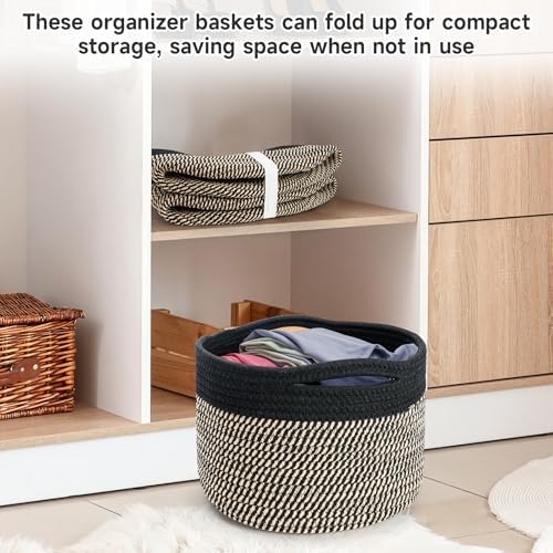 3 Pack Small Rope Storage Baskets, 9.82×9.82×7.1", Brown+Black - Image 6