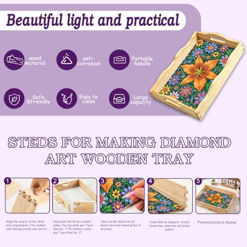 Flower Diamond Art Tray with Handles Arts and Crafts Home Decor 7.8×11.8 in - Image 3