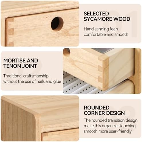 KIRIGEN Wooden Desk Organizer with 3 Drawers and Top Tray Natural DT1D3C-NA - Image 4