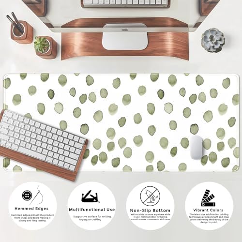 Cute Polka Dot Minimalist Green Keyboard Pad Simple & Atmospheric Desk Mat XL Large Mouse Pad for Women Office Desk Decor Desk Pad with Stitched Edges 31.5x11.8in, Computer Laptop Pad Gaming Mousepad - Image 5