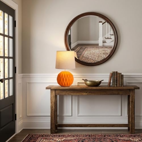 Orange Ceramic Table Lamp with Linen Shade, Small Bedside Lamp for Bedroom - Image 6