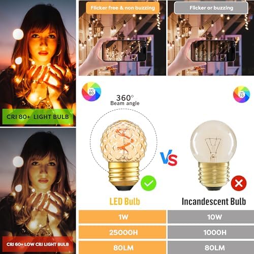 G40 LED Low Watt Light Bulbs Warm Glow E26 Amber 1W 10 Watt Light Bulb - Image 5