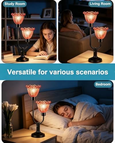 Lightdot Mid Century Modern Table Lamp Dimmable Vintage Red Glass Lamp Gift - Image 6