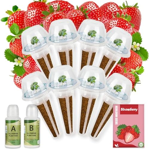 Strawberry Seed pod Kit for Hydroponics Compatible with Aerogarden, Includes Seed, Grow Sponges, Baskets, Domes, A&B Plant Food - Hydroponics Supplies for Most Brands 8-POD by Hreblink