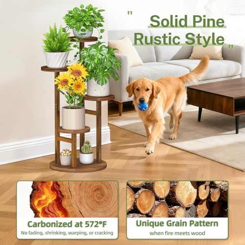 iDavosic.ly 4 Tier Wood Plant Stand Indoor Corner with Grow Light, Brown - Image 6
