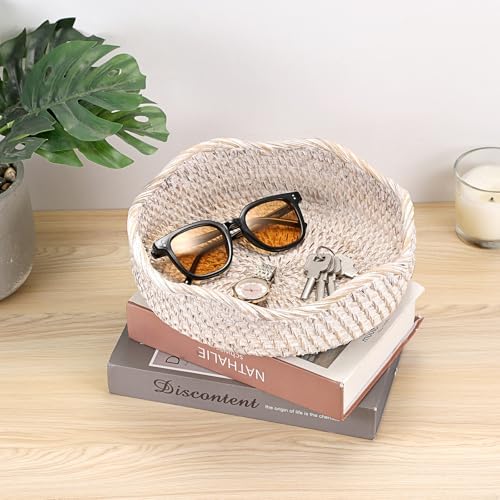 Hipiwe Rattan Key Basket for Entryway Table Handwoven Small Baskets Tray - Image 2