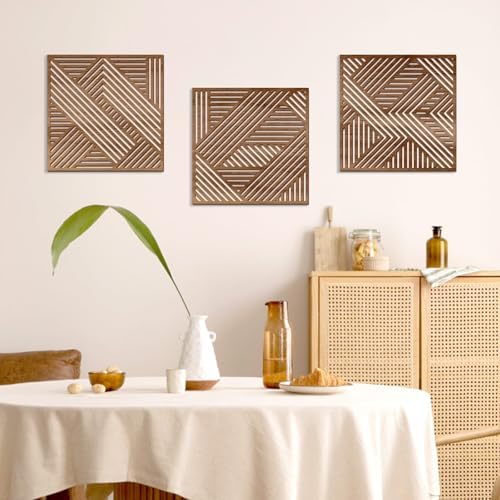 Bnesi 3 Piece Abstract Geometric Wood Wall Art Decor Modern Boho Minimalist Slatted Design Wall Sculpture Art Decor for Living Room Bedroom Home Bathroom (Exquisite, Medium) - Image 6