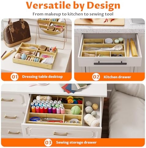Bamboo Drawer Organizer with 9 Adjustable Compartments, Desk Storage Tray - Image 7