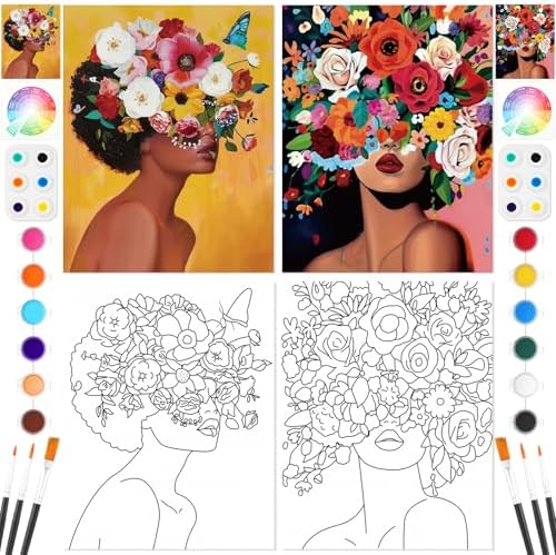 Ctosree 2 Pcs Pre Drawn Canva Kit 8''x10'' Paint and Sip, Flower Beauty by Ctosree