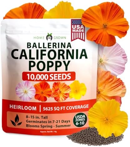 HOME GROWN Poppy Ballerina Mix 10,000 Seeds Eschscholzia californica by HOMEGROWN