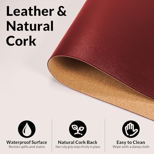 AFIING Leather Desk Pad Protector, 23.6" x 13.7", Red - Image 3
