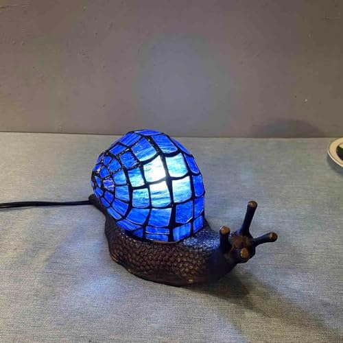 Bieye L10983 Blue Land Snail Tiffany Style Stained Glass Accent Table Lamp - Image 3