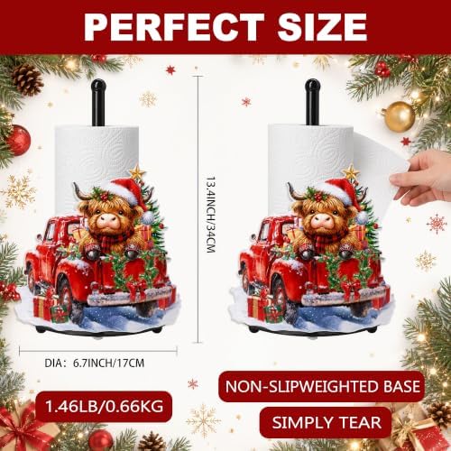 Christmas Highland Cow Paper Towel Holder, Farmhouse Xmas Kitchen Countertop Decor, Highland Cow Paper Towel Roll Stand, Christmas Housewarming Birthday Gift for Women Mom - Image 2