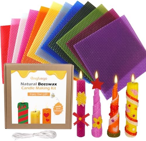 Bingfuego Beeswax Candle Making Kit for Beginners-12 Beeswax Sheets for Candle Making Rolling Kits, Natural Beeswax Candle Making Kit (Bright Color, 8 x 8 inch) by Bingfuego