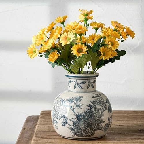SIDUCAL Blue and White Vintage Vase | 6 Inch Ceramic Chinoiserie Floral | Retro Ice Cracked Blue and White Porcelain Vase for Table, Living Room, Bathroom Decoration, Wedding, Shelf Decor, Mantel by SIDUCAL