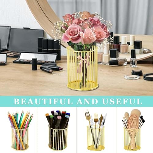 2Pcs Post sticky Note Holder + Pens Holders,Desk organizer sets,Gold Metal suit for Desk Memo,tableware,flowers,toothbrush,cute pencil holder ,Home Office decor and Accessories,Makeup Brushes Cup. - Image 5