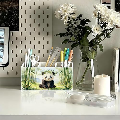 Panda Pen Pencil Holder for Desk Accessories, Cute Panda Gifts for Women & Kids, Wild Animal Wooden Box Sign Decorations for Kids Room Home Office Desk Tabletop - Image 2