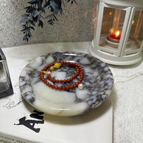 Natural Calacatta Viola Marble Jewelry Tray, 5.5" Round Trinket Dish - Image 4