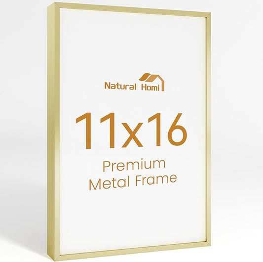 11x16 Aluminum Metal Picture Frame,Tempered Glass Gold Photo Frame 11x16 for Family Photo,Posters,Art,Document to Wall Mount Horizontally or Vertically