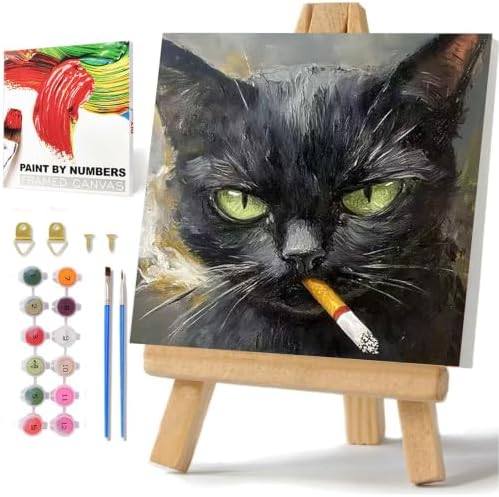 Cat Paint by Numbers with Frame, Funny Paint by Numbers for Adults 10x10 in by hkejoi