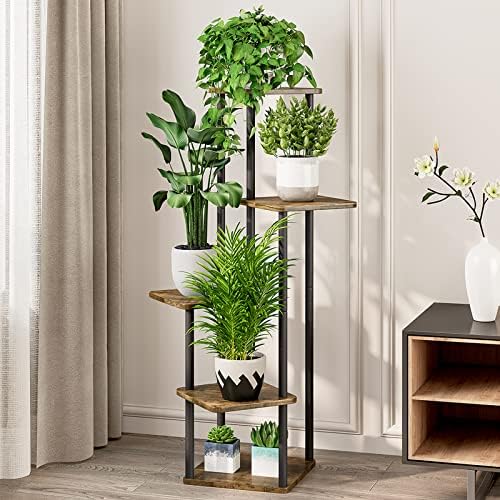 AZERPIAN 5 Tier Tall Plant Stand Indoor Corner Tiered Shelf Metal MDF Board - Image 2
