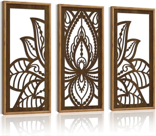 HPNIUB 3PCS Lotus Flower Wall Decor, Mandala Carved Wood Sign for Yoga Room, Spiritual Meditation Wooden Hanging Plaque Home Decor for Living Room Office Bathroom Decoration(8x16Inch) by HPNIUB