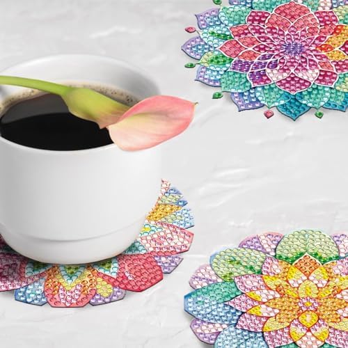 8 Pieces Lotus Diamond Coasters with Holder DIY Cute Lotus Diamond Art Coasters 5d Craft Decor for Beginners Adults for Gift - Image 5