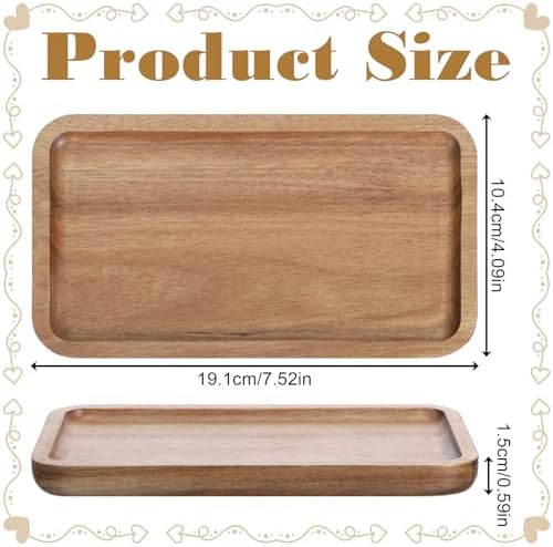 Small Wooden Tray, 7.52 X 4.1 Inch Rectangular Acacia Wood Serving Tray for Coffee Tables, Dessert, Snack, Fruit, Bathroom Trays Charcuterie Board for Home Decor - Image 2