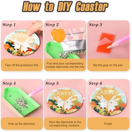 Zynlio Easter Diamond Paintings Coasters Kits Set with Holder,Diamond Art, DIY Diamond Crafts Coasters for Adults, Diamond Art Painting Kits for Women, Beginners, Diamond Craft Supplies (Easter) - Image 7