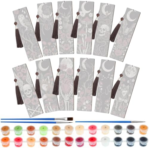 Kosiz 12 Pcs Halloween Gothic Paint by Number Kit for Adult Wood Bookmark by Kosiz