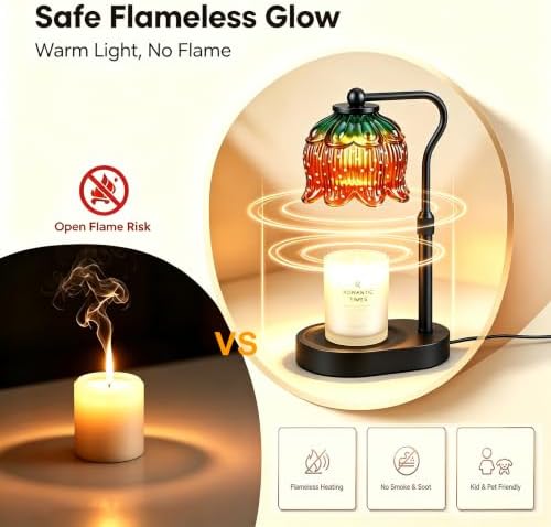 Briever Flower Candle Warmer Lamp, Adjustable Height Electric Candle Lamp with Timer & Dimmer, Wooden Base Wax Warmer, Christmas Birthday Housewarming Gifts for Women Mom, Black-Strawberry - Image 5
