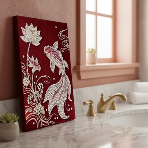 DIY Pearl Painting with Frame, Creative Design, Handmade Stress-Relieving Home Wall Decoration, Includes Frame and Tools-Koi - Image 3