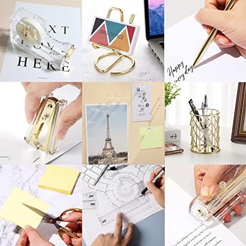 Gold Desk Accessories, Acrylic Stapler, Staple Remover, Tape Holder, Pen Holder, Ballpoint Pen, Scissor, Binder Clips, 1000pcs Staples, Phone Holder, Ruler, Transparent Glue and 300 Notes - Image 5