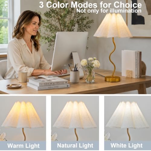 Gold Pleated Table Lamp, Modern Bedside Lamp with Wavy Scalloped Shade - Image 4