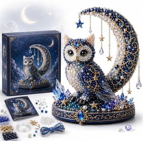 Moon Cat Luna Guardian DIY Bead Kit, Celestial Moon Stars Series, Tiny 3D Beaded Moons Cat Luna Guardian Craft Kit, Handmade Magical Cats Kit for Beginner, Home Decor (F1pc) by Unknown