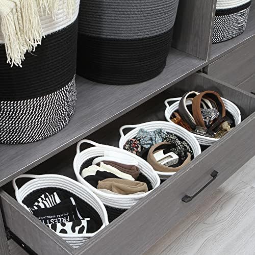 Sea Team 2-Pack Compact Woven Cotton Rope Storage Baskets, Black - Image 3